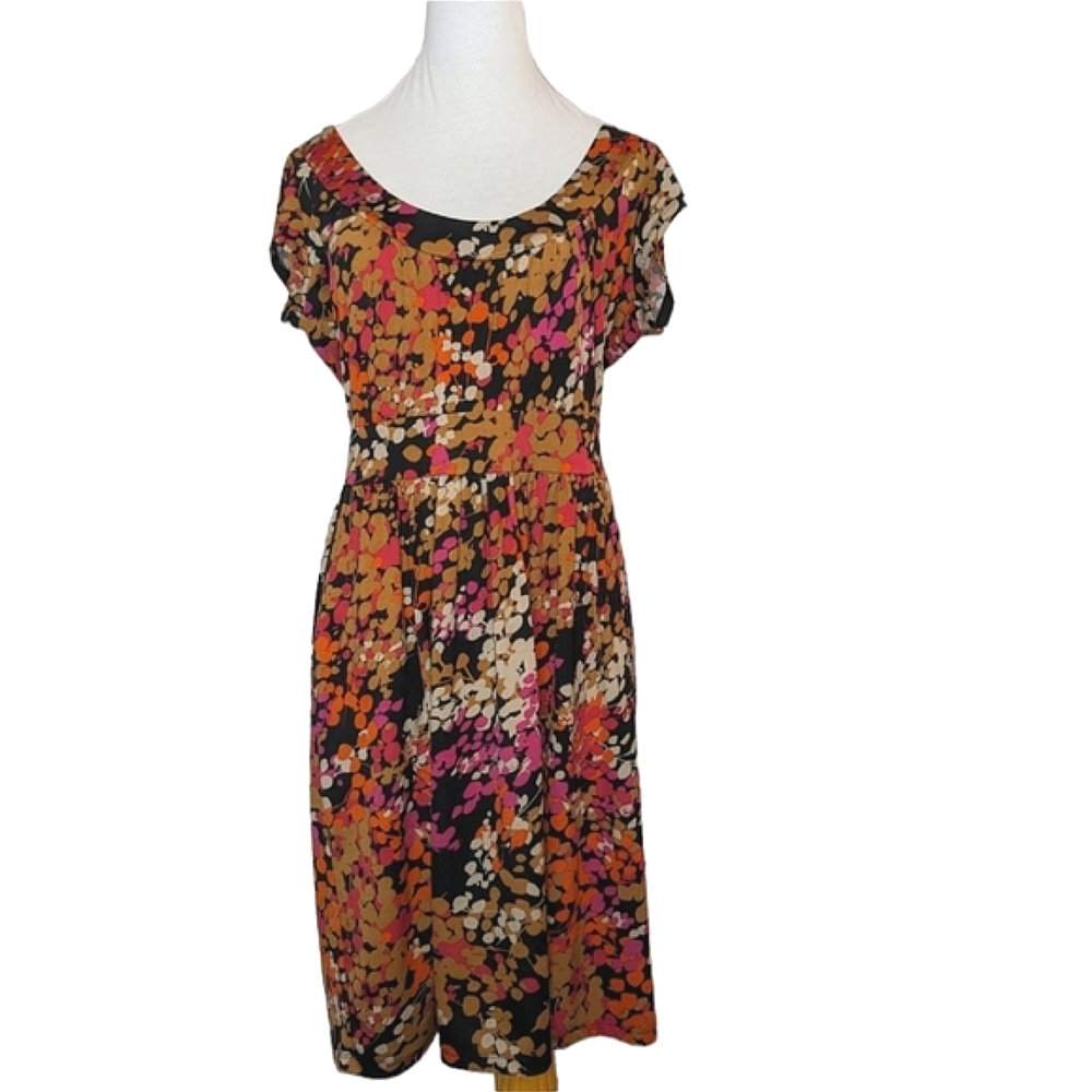 Floral Print Scoop Neck Midi Dress - Black Multi. Large